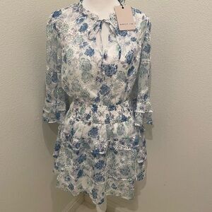 NWT Womens Adelyn Rae Sheer White With Blue Flowers Dress Mini Size XS​​​​​​​​